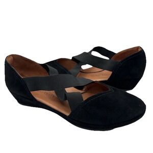 L'amour Des Pieds Bane Womens 10M Black Suede Leather Demi Wedge Criss Cross
